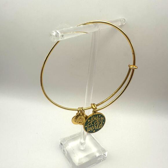 Alex + Ani JOY TO THE WORLD Gold Green Bracelet Bangle Charm Casual - Picture 4 of 6